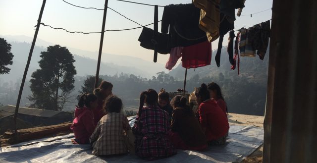 Focus group discussion with adolescent girls in Sindhupalchowk. Photo: Fiona Samuels/GAGE 2020