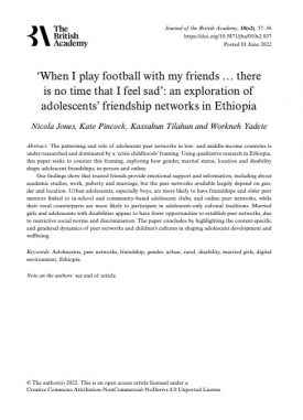 ‘When I play football with my friends ... there is no time that I feel sad’: an exploration of adolescents’ friendship networks in Ethiopia